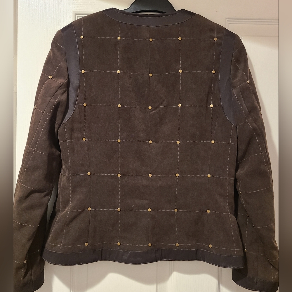 Doncaster Chocolate Brown SOFT Quilted Zip Blazer Jacket Chic - Picture 9 of 16